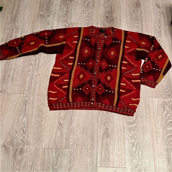 Vtg Perez 100% Baby Alpaca Hand Made Peru Southwest Aztec Oversized Cardigan L - Picture 11 of 14